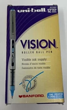 Sanford Uni-ball Vision Rollerball Pen 0.3mm Fine Point Blue Ink 60385 12 Pack