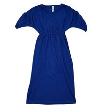 Anthropologie Amadi Robe Dress Size XS Blue Short A Line Wrap Neck Knit Stretch