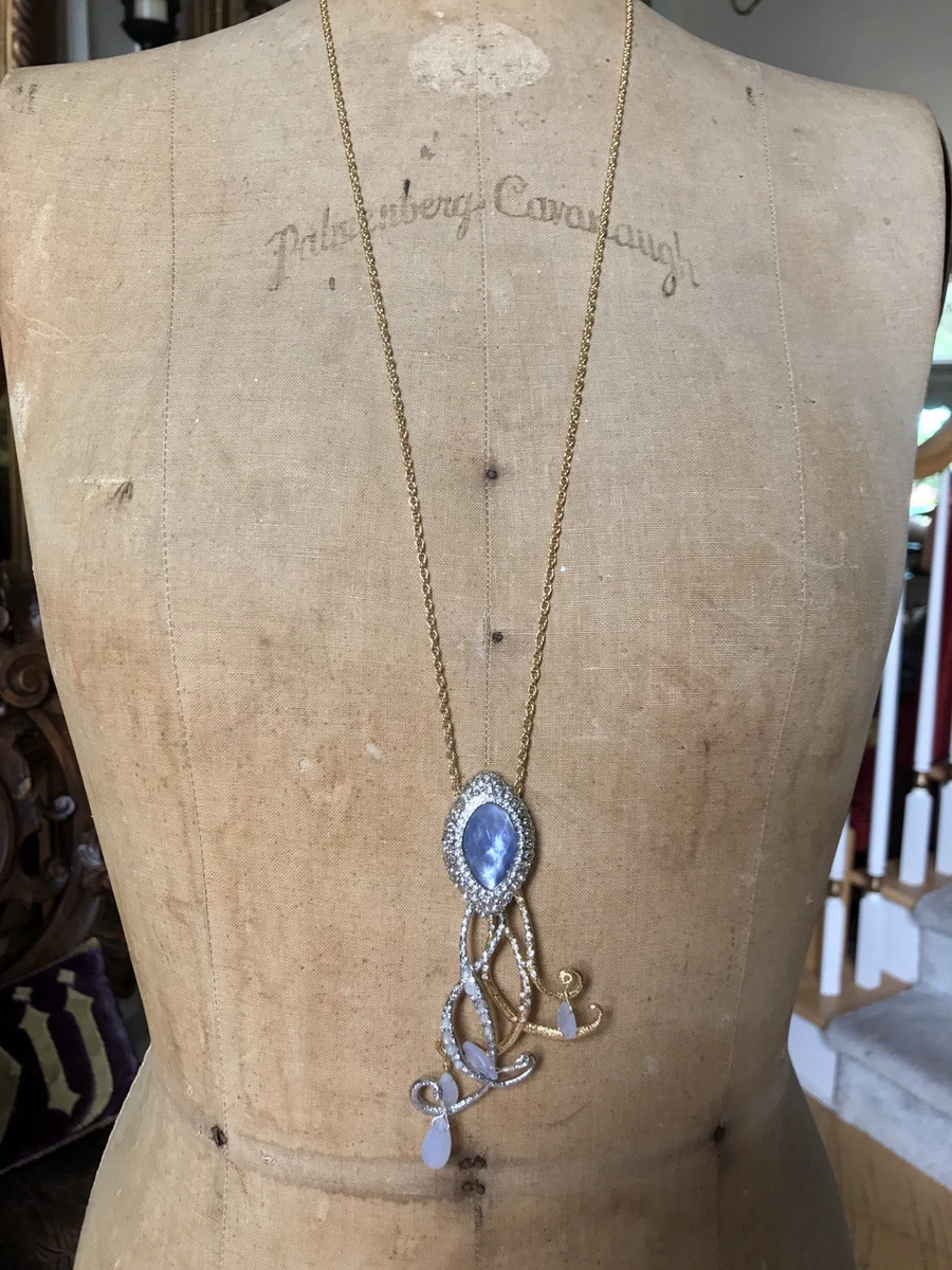 ALEXIS BITTAR Gold Silver Tone BLUE STONE Dangling LONG Necklace 31