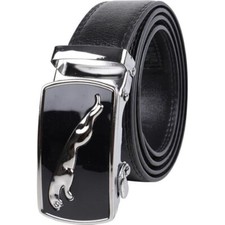 Ceinture Homme Cuir Luxe Boucle Automatique réglable en Métal Noir motif Jaguar