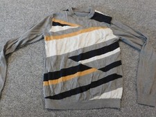 Sean John Mens Sweater Medium Gray crewneck pullover stretch graphic