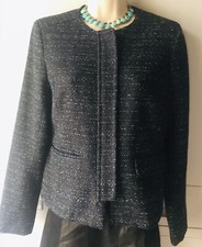 Boucle Smart Office Jacket Blazer By Helene For Denim Wardrobe M 12 Black/blue