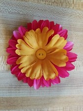 handmade pink  yellow Gerber daisy flower clip/ barette with yellow button