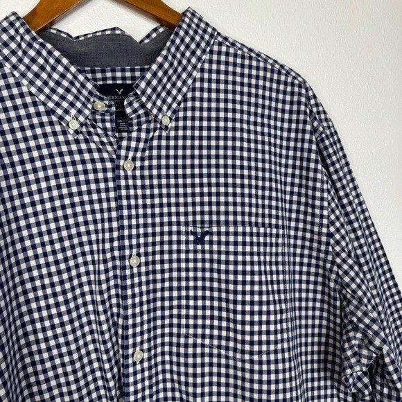 American Eagle Blue Gingham Print Button Down Shi… - image 3