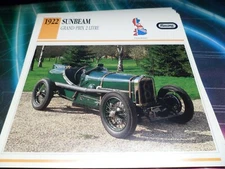 1922 Sunbeam Grand Prix 2 Litre Car Photo Spec Sheet Stat Info CARD