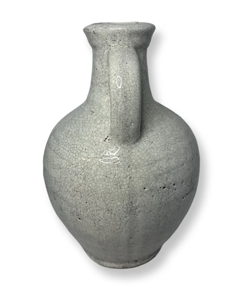 "Jarra decorativa de arcilla blanca esmaltada craquelada de 12"" de inspiración vintage" Foto 4 de 4