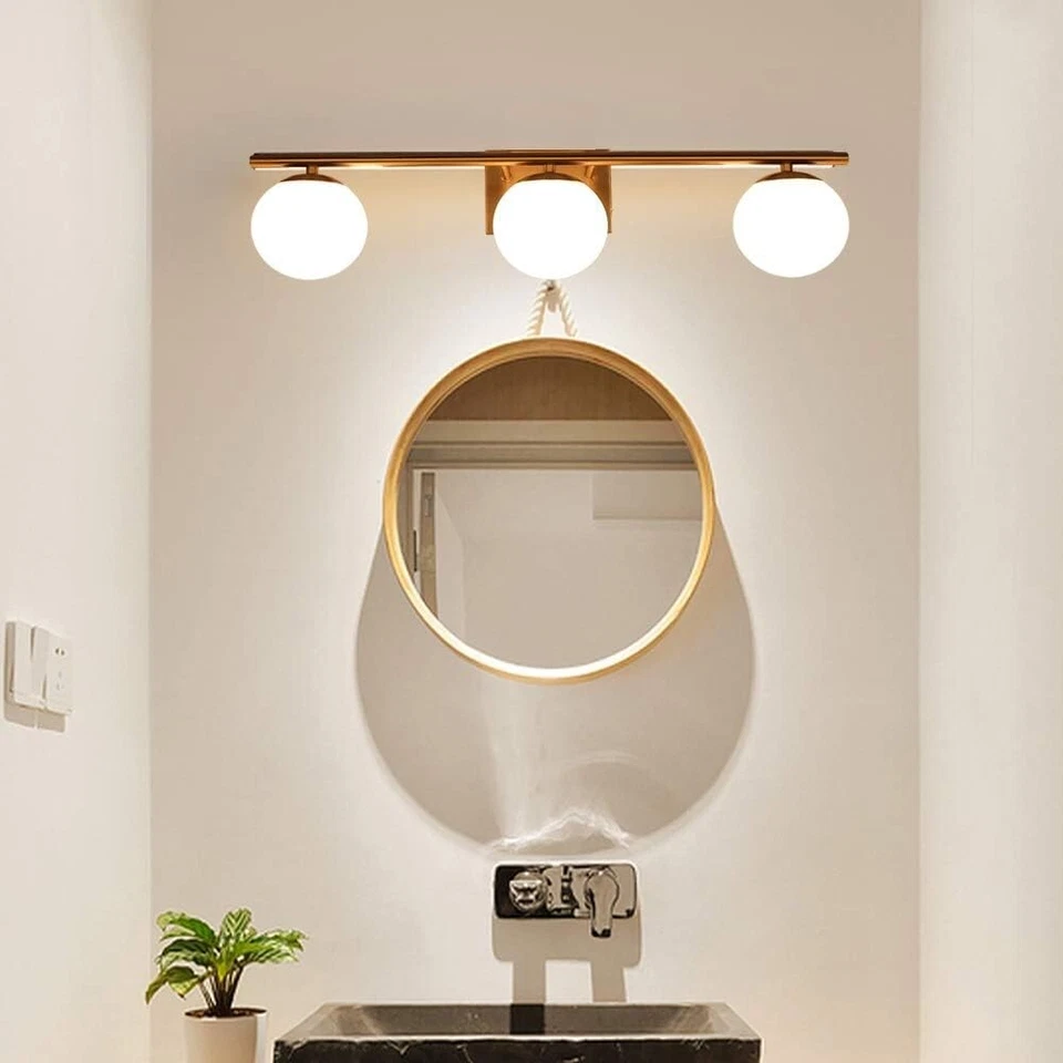 Vanity Light Fixtures - Brushed Brass - 3 Lights - White Globe Glass Shade - Image 3 of 4