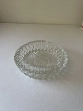 Vintage Clear Cut Glass Ashtray Heavy Piece  7.5 x 2" Mid Century Modern