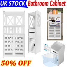 Bathroom Cabinet Free Standing Storage Unit Cupboard Wood White Floor Standing