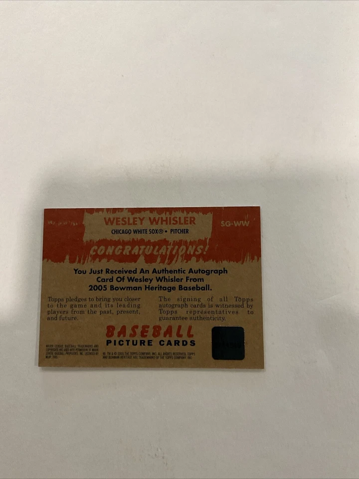 WESLEY WHISLER 2005 BOWMAN HERITAGE CERTIFIED AUTO ISSUE SIGNS OF GREATNESS♨️F - Image 4 of 4