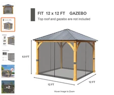 AOODOR 12 x 12 ft Universal Replacement Mosquito Netting Patio Gazebos Zippers