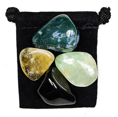 PERSONAL SPACE ENHANCER Tumbled Crystal Healing Set  = 4 Stones + Pouch + Card