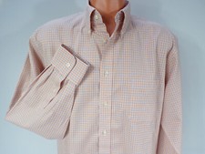 Vintage Lands End Men 16-1/2 36 Tall Shirt L/S Tangerine Grey 100 Cotton I24