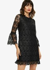 PHASE EIGHT TIANA BLACK GUNMETAL GUIPURE LACE 60'S STYLE SHIFT DRESS 10 BNWT