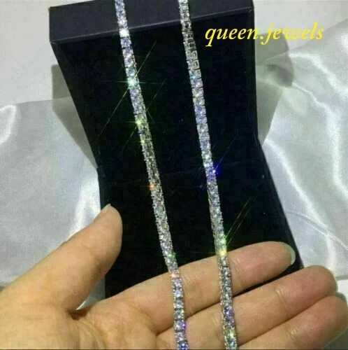 Lab-Created 10CT Round Cut Diamond Women's Tennis Necklace 14K White Gold Finish - Picture 4 of 4