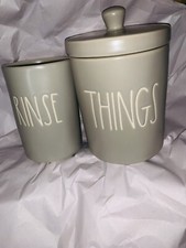 Rae Dunn Bathroom Set in LL Taupe GreyThings RINSE New HTF Ceramic by Magenta