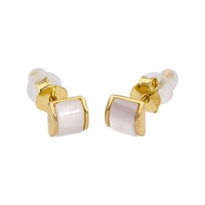Boucles d'oreilles clous en nacre bombée en argent sterling plaqué or