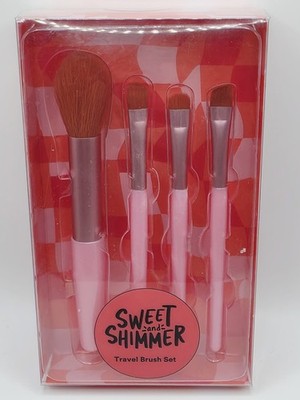 Ulta Sweet Shimmer PINK Travel Brush Set Face Eye Shadow Curved Angled Liner New