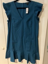 NWT J Crew Printed Ruffle Tank Dress $85 Size 8 Sundrenched Azure Blue Teal
