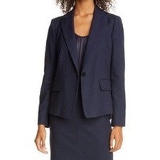 Rebecca Taylor Navy Blue Textured Blazer Jacket Puff Shoulder Womens Sz 6 Medium