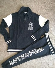 Victoria Secret PINk Black Spec Logo Sweatshirt  Gym Pant Set L Vintage 2016