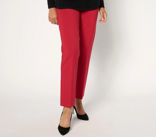 Susan Graver Petite Ponte Knit Straight Leg Pull On Pants Size PL Red A345009