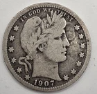 《Silver》1907 USA BARBER QUARTER -- .1808 OZ of SILVER!!!