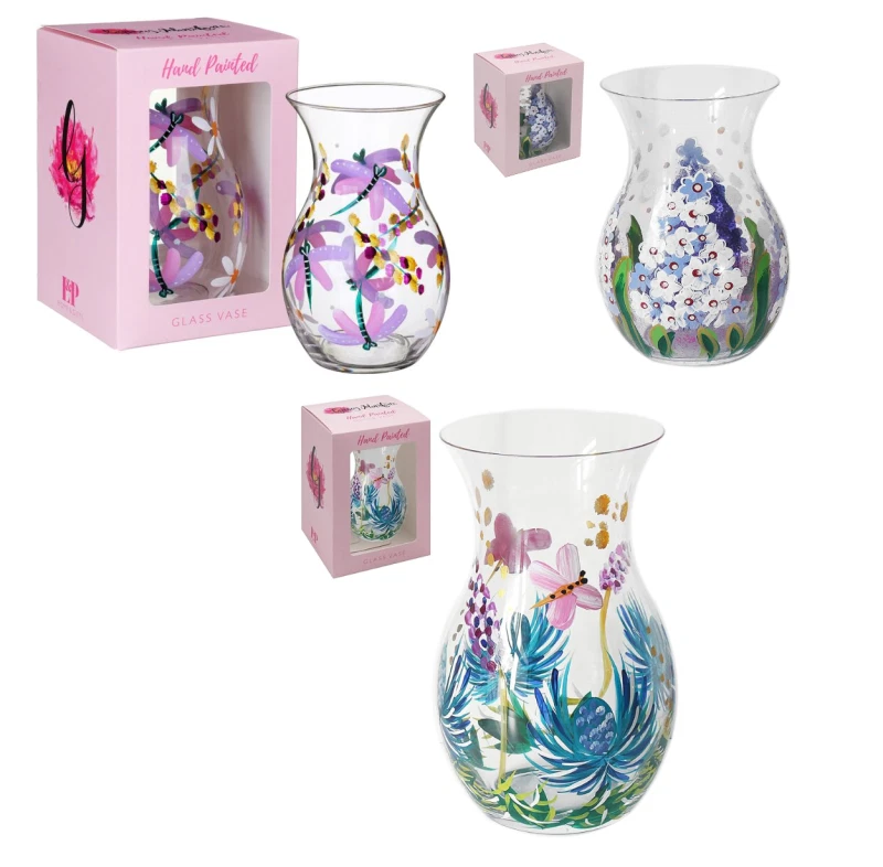 LESSER & PAVEY Hand Painted Glass Vase Lynsey Johnstone Glass Flowers Butterflies UK BNIB 18cm