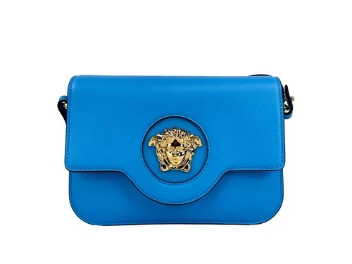 Versace La Medusa Blue Leather Shoulder Crossbody Bag Purse deal from eBay