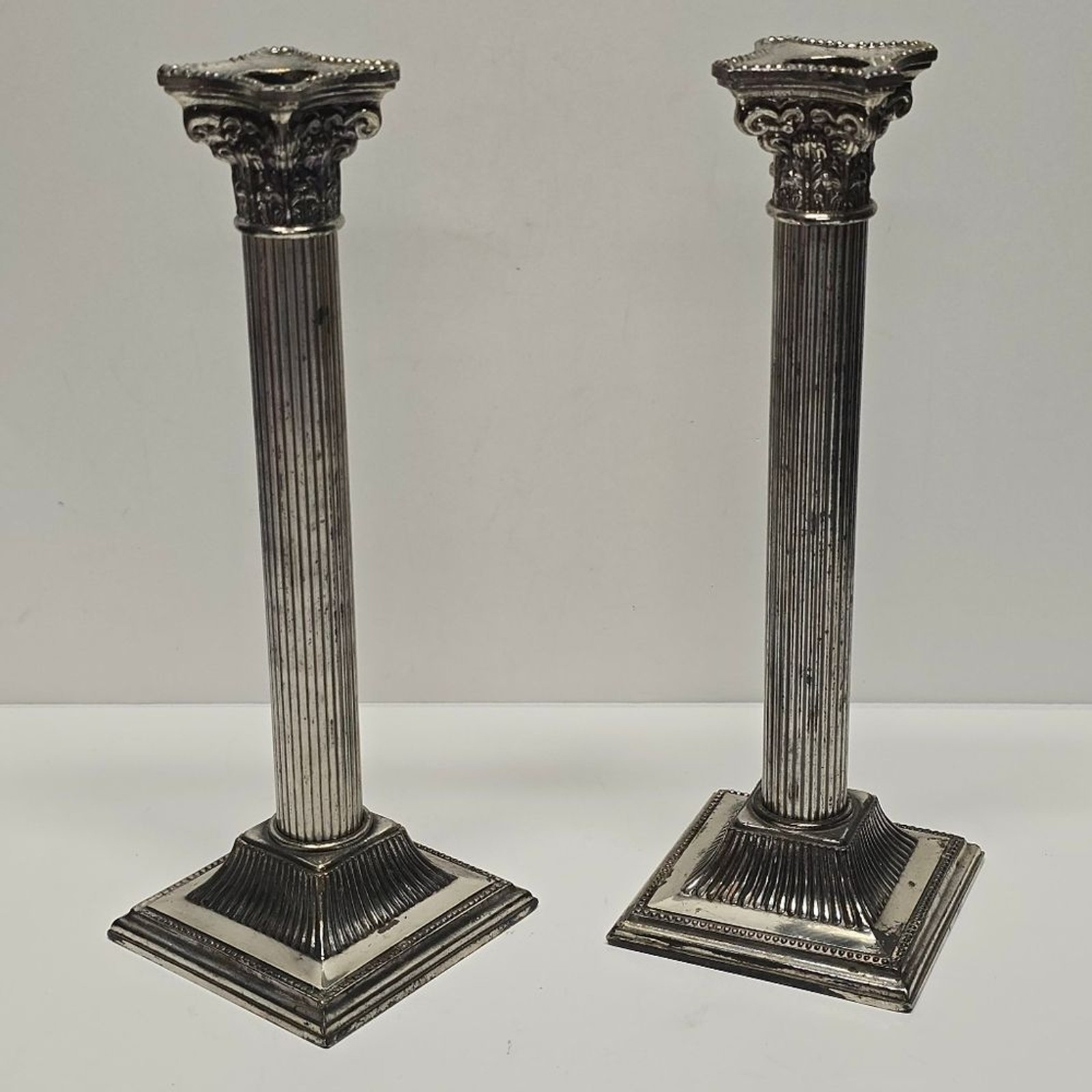 VTG WA William Adams Spain 10" Candlesticks Silver Plated Neoclassical Columns
