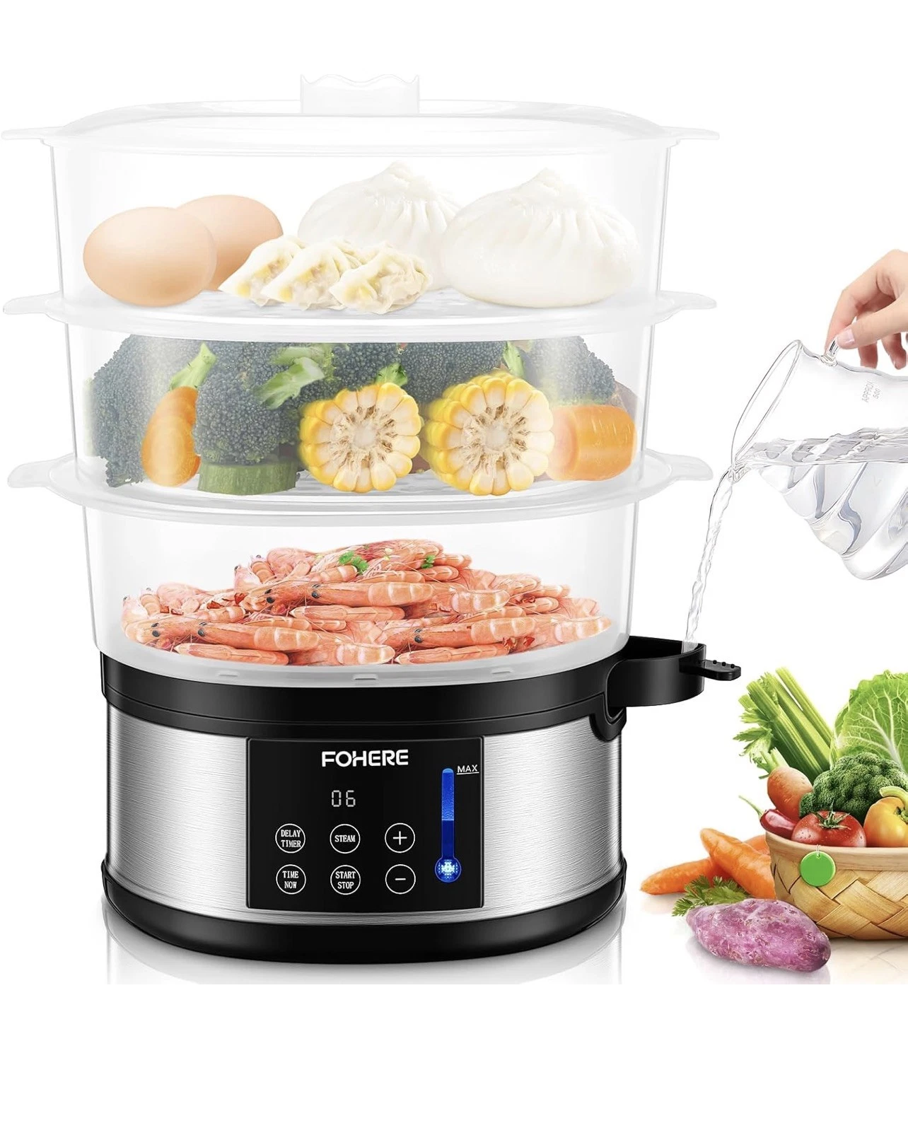 FOHERE Food Steamer for Cooking,13.7QT Vegetable Steamer with Stackable 3 Tiers
Opens in a new windo