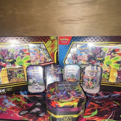 2 Mega Zygarde EX Collection boxes ,Gengar EX Tin, 4 different lumiose city tins