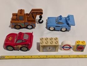 Duplo Pixar Cars Finn McMissile Lightning McQueen Mater Printed Brick Lot 5828