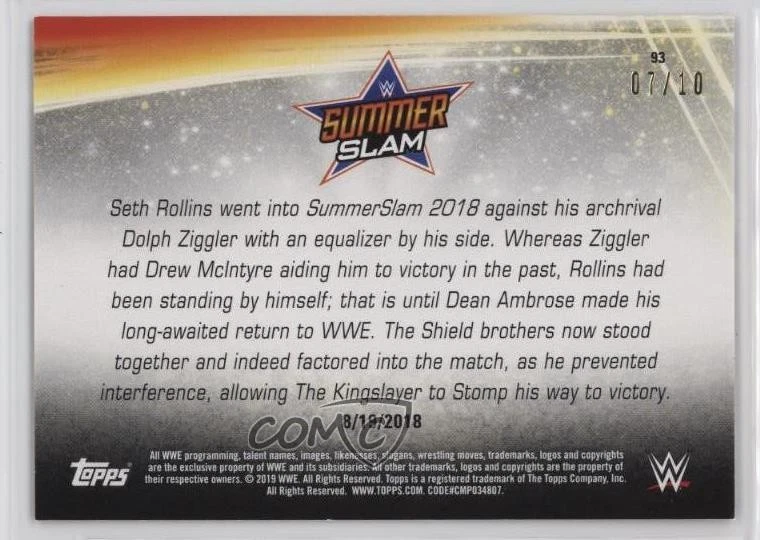2019 WWE Summerslam Gold /10 Seth Rollins Wins the Intercontinental Championship - Image 2 of 2