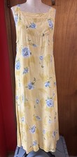 Vintage Carol Anderson Yellow W/ Blue Roses Rayon Sundress Sz Medium Petite