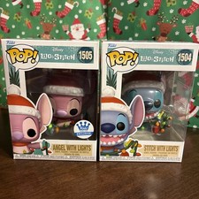 EXC Angel & Stitch con Luces Funko Pops #1505 #1504 Disney Lilo Películas de Navidad
