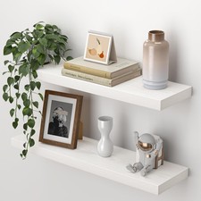 24 Inch Mounted Storage Wood Floating Shelves Invisible Brackets White 2 Pack