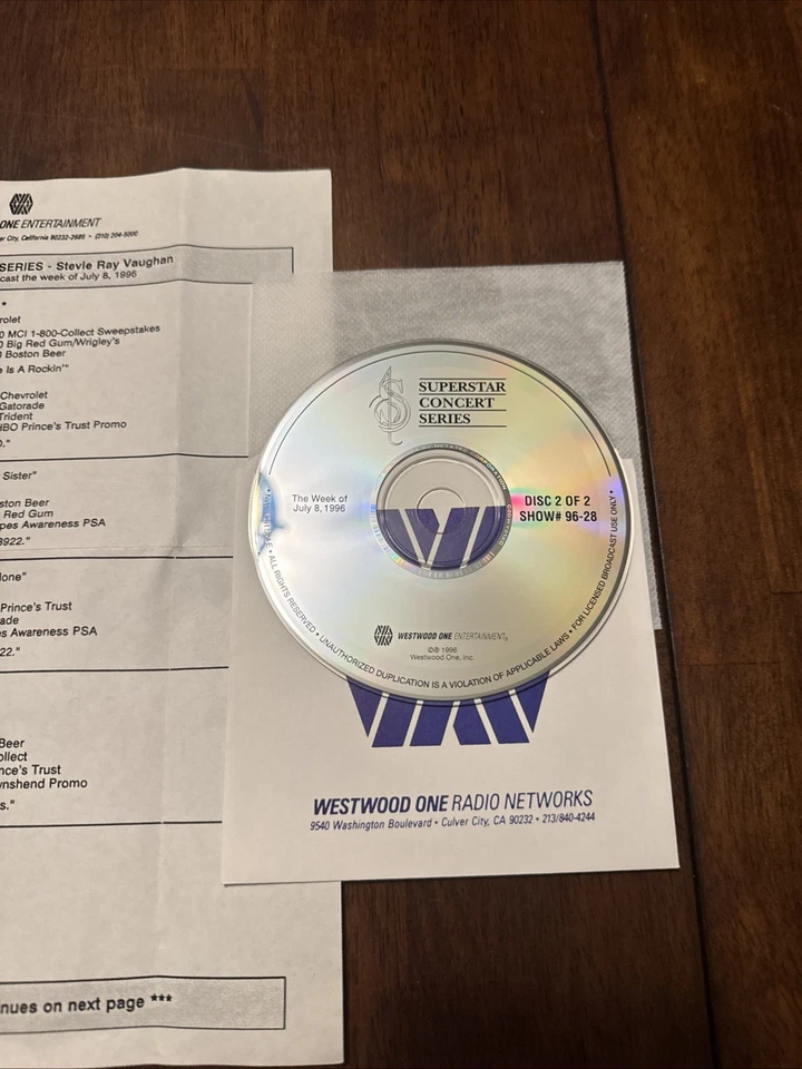 WESTWOOD ONE SUPERSTAR CONCERT SERIES Show #96-28 July 8 1996 Stevie Ray Vaughan - Image 4 of 4