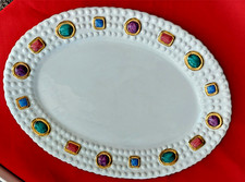 Deruta Large Ceramic White Bijoux Oval Jewel Platter Maryse Boxer 22 x 16 in