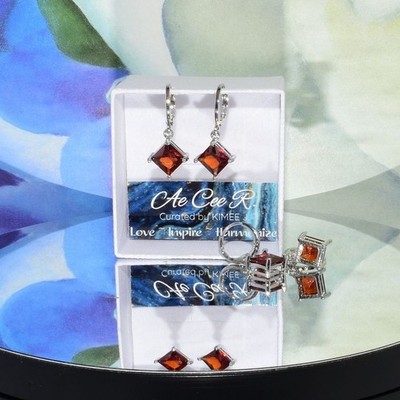Mia Sincerity Simulated Red Garnet 925 Sterling Silver Earrings Gift Boxed