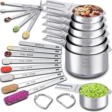 Measuring Cups and Spoons Set of 20, 7 Stainless Steel Nesting Measuring Cups & 