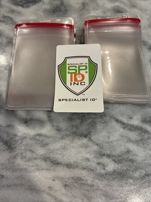 20 ok - Heavy Duty Vertical Resealable Vinyl ID Badge Holders w Waterproof Zip