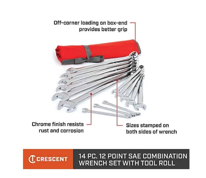 Juego de llaves combinadas de media luna con bolsa de herramientas, SAE, 14 piezas. Foto 4 de 4