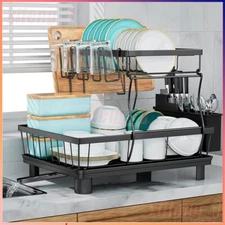 2 Tier Over Sink Dish Drying Rack Stainless Steel Kitchen Dish Drainer Organizer