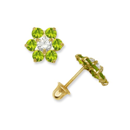 14k Yellow Gold CZ Flower Birthstone Stud Screw Back Earrings - Picture 20 of 24