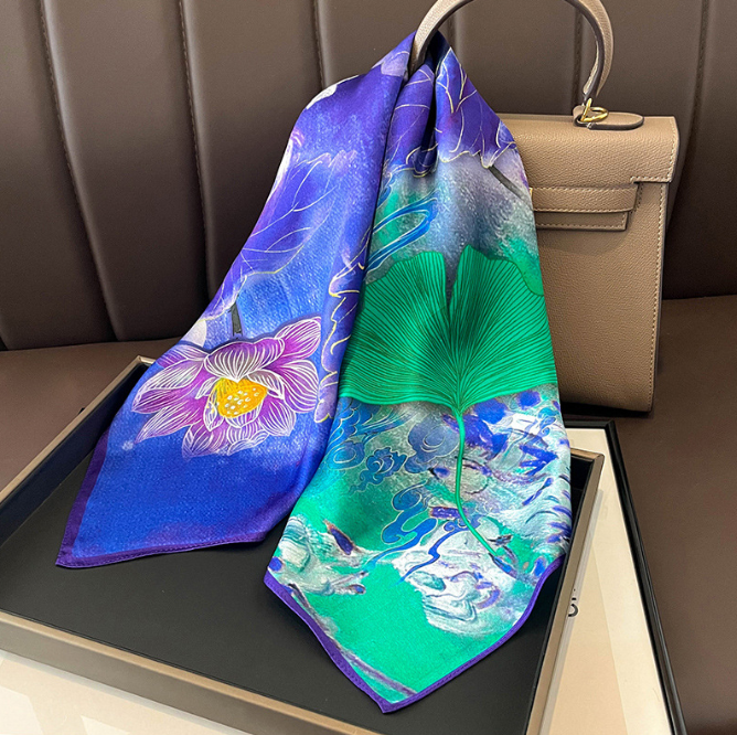 100% Mulberry Silk 26x26 Floral Scarf Women Wrap Neckwear