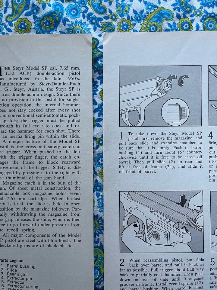 Pistola de bolsillo Steyr modelo SP 1966 anuncio impreso diagrama esquemas Foto 4 de 4