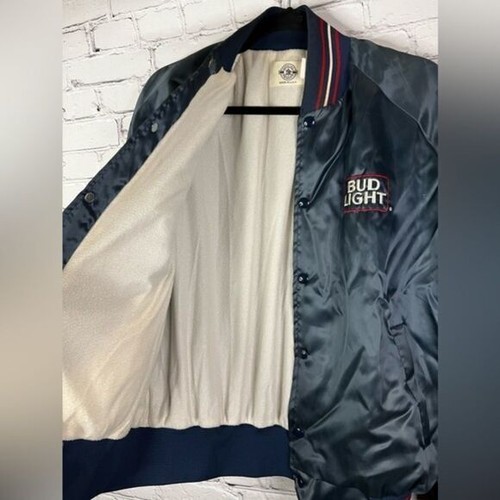 Bomber Bud Light vintage anni 80/90 blu raso nylon giacca varsity taglia media - Foto 8 di 13