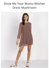 Show Me Your Mumu Witcher Longsleeve Mini Flowy Dress Mushroom Brown small EUC!