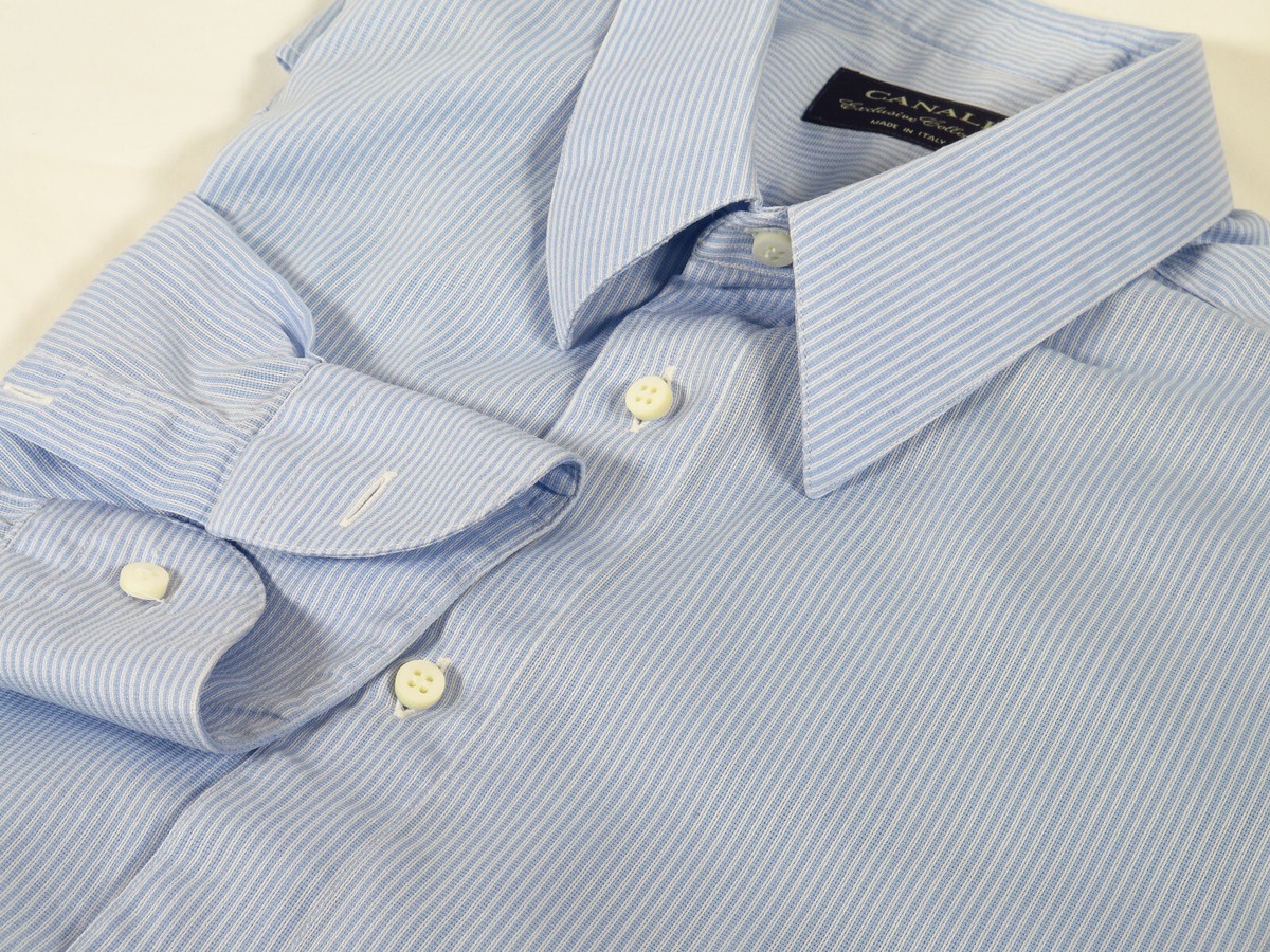 Canali Lightweight Blue Textured Striped Point Collar Dress Shirt, 16-36 Canali Lightweight Blue Textured Striped Point Collar Dress Shirt, 16-36